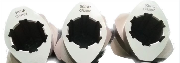 CPM10V kneading elements labelled 50/3R and 50/3L